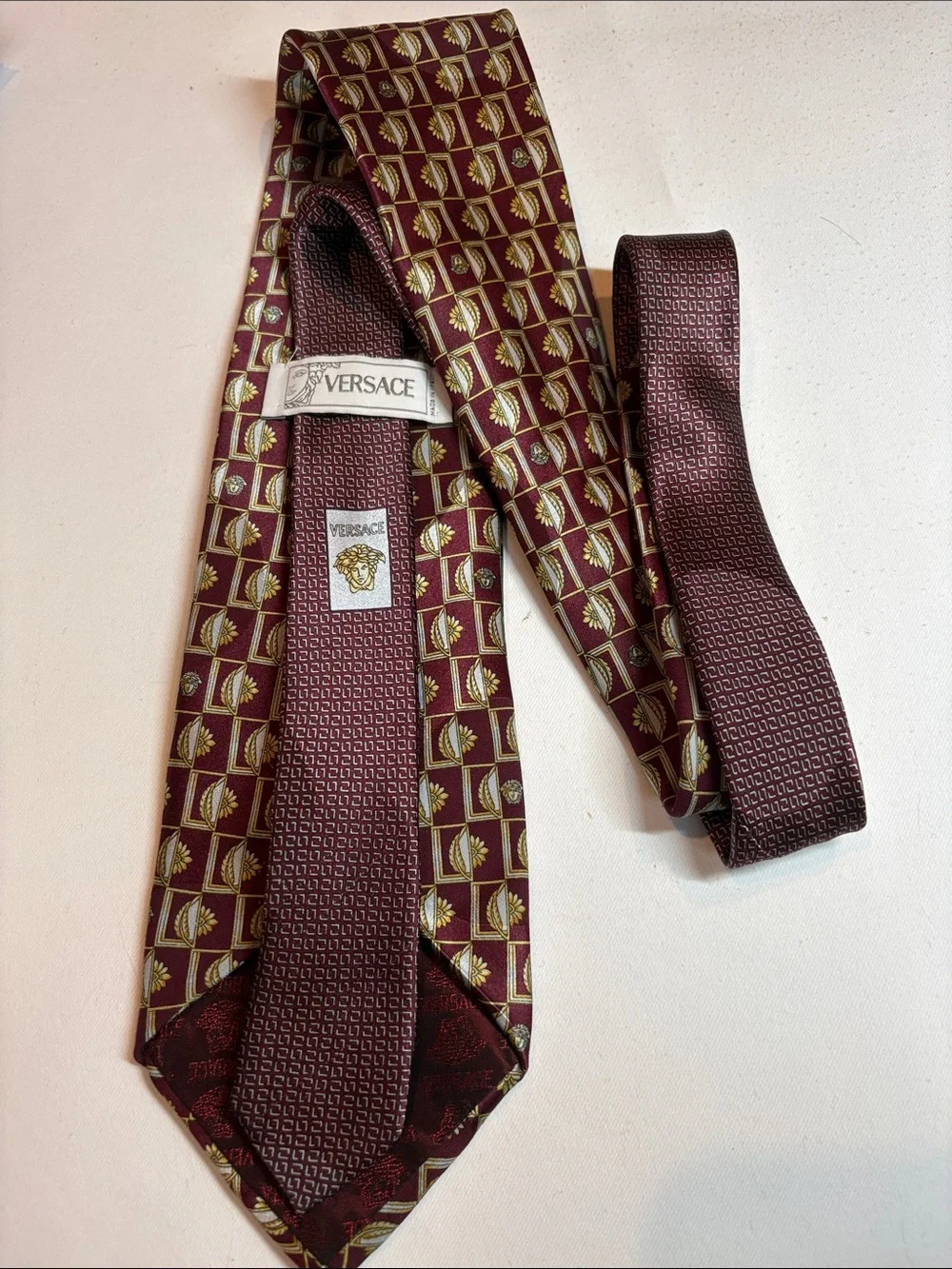Versace Burgundy and Gold patterned Silk Tie